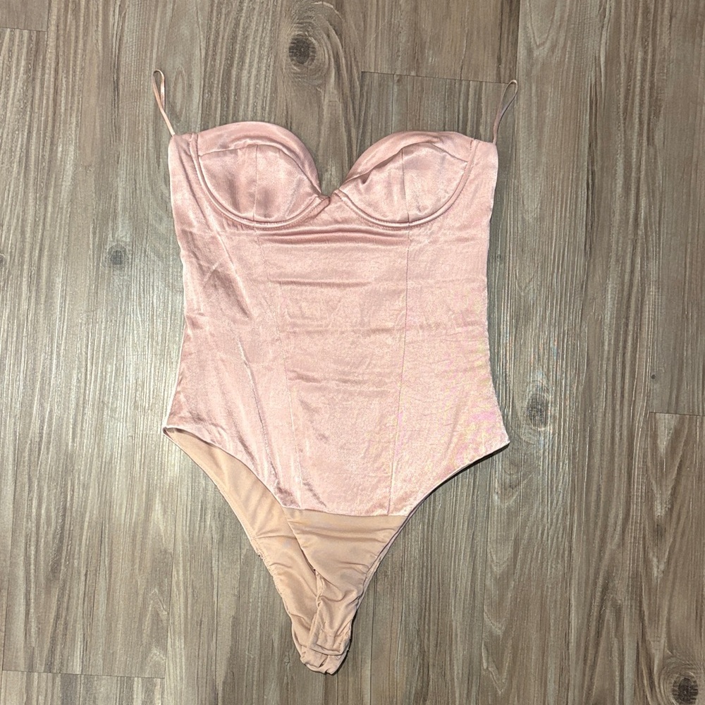 Zara Pink Satin Strapless Bodysuit
